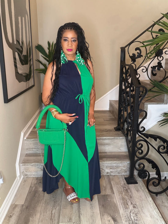 Green Navy Color Block Dress