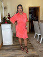 Coral BUTTON DOWN DRESS WITH WAIST SASH