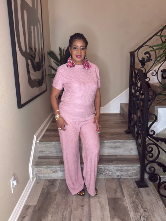 Pink Crinkle Pants Set