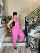 WASHED KNOT STRAP OVERALLS-Hot Pink