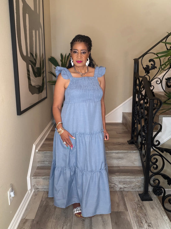 Denim Long Ruffle Dress