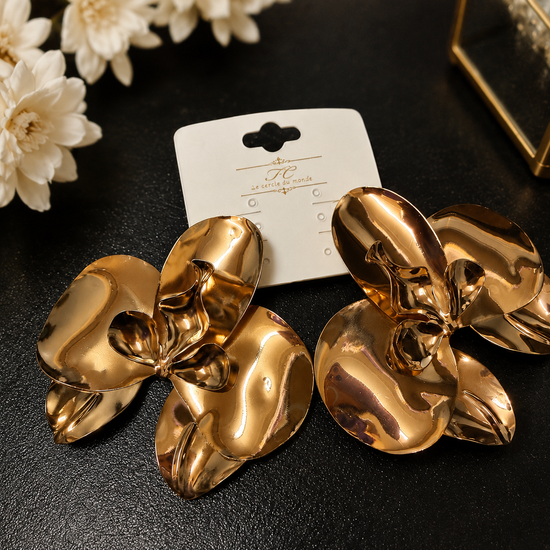 Golden Orchid Statement Earrings