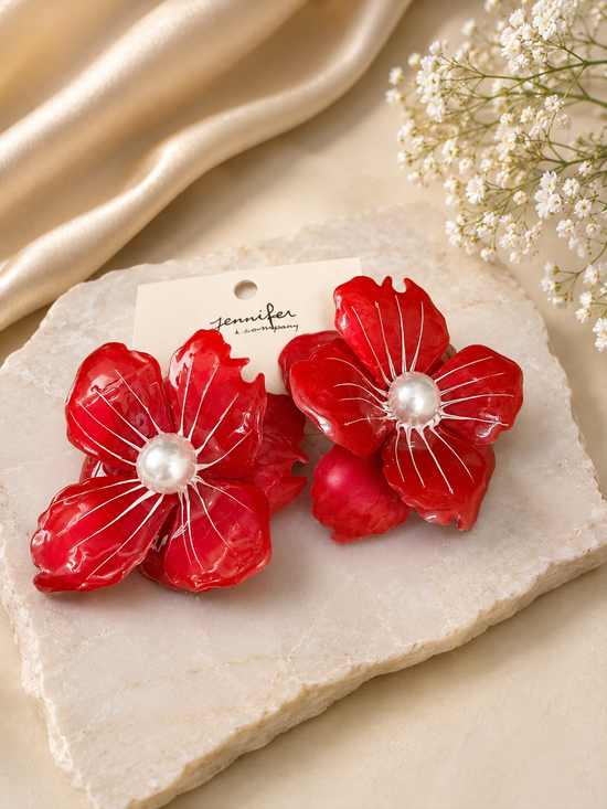Red Floral Earrings