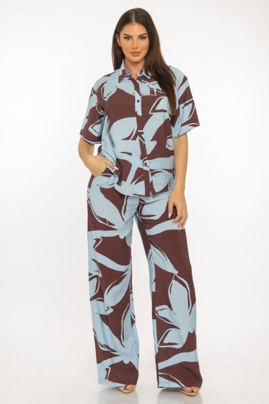 Brown Turquoise Pants Set