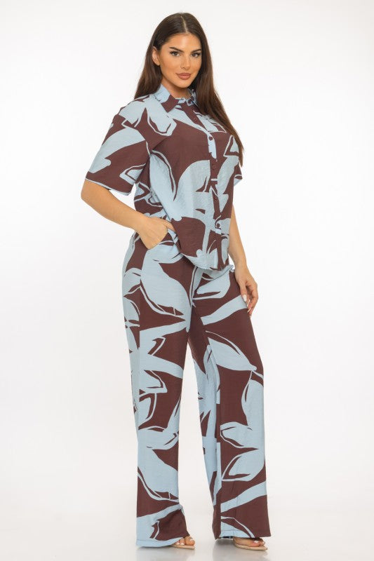 Brown Turquoise Pants Set