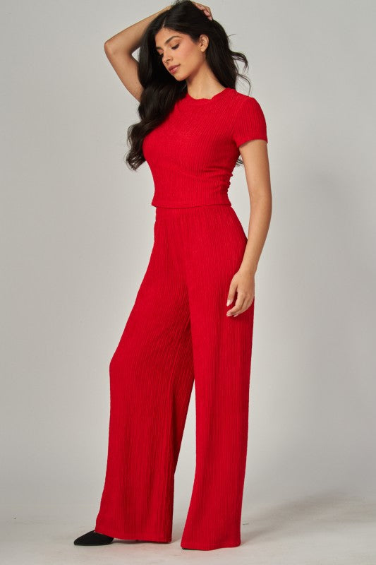 Plus Red Crinkle Pants Set