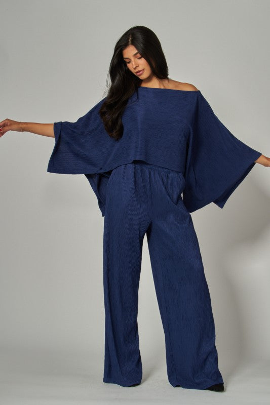 Navy Blue Kimono Pants Set