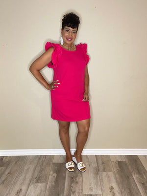 Hot Pink Dress Ruffle Sleeve