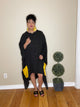 Oversized Tunic Dress Black/yellow pockets